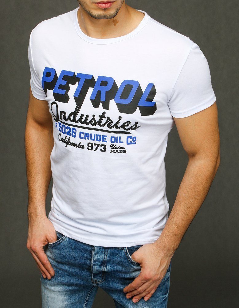 Dstreet Bílé tričko s potiskem PETROL - L
