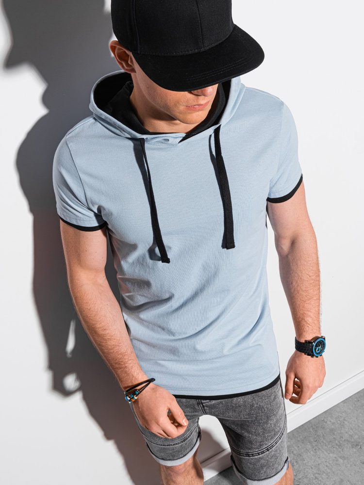 Levně Buďchlap Trendové světle modré tričko s kapucí S1376