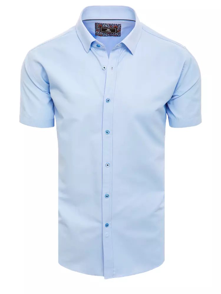 Levně Buďchlap Módní nebesky modrá jednobarevná košile s krátkým rukávem