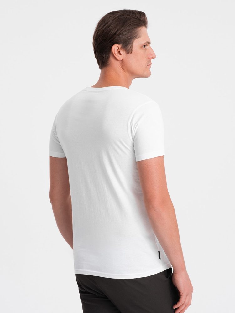Bavlněné pánské bílé tričko s výstřihem do V V4-TSBS-0145