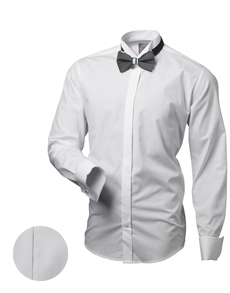 Elegantní bílá pánská košile, dodáváme bez motýlku V044 - Budchlap.cz