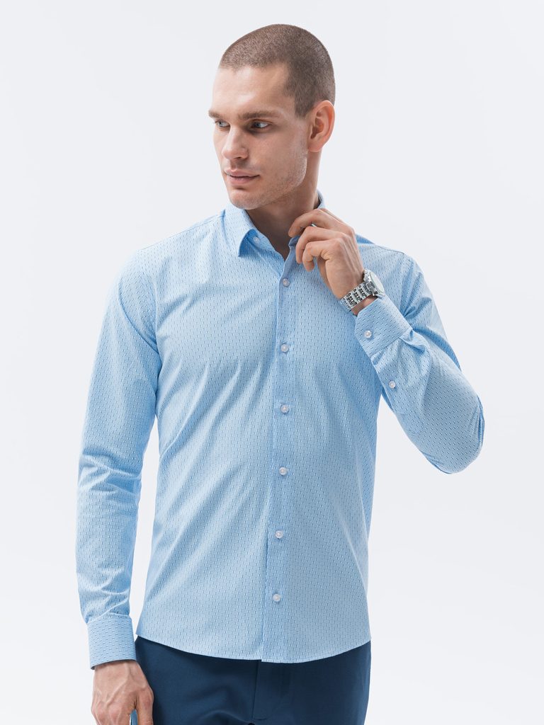 Světle modrá košile s decentním vzorem K606 - Budchlap.cz