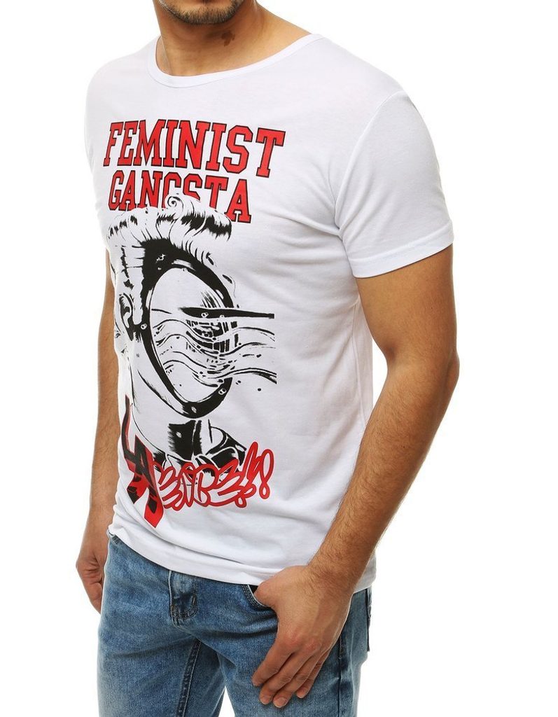 Bílé tričko s potiskem FEMINIST GANGSTA - Budchlap.cz