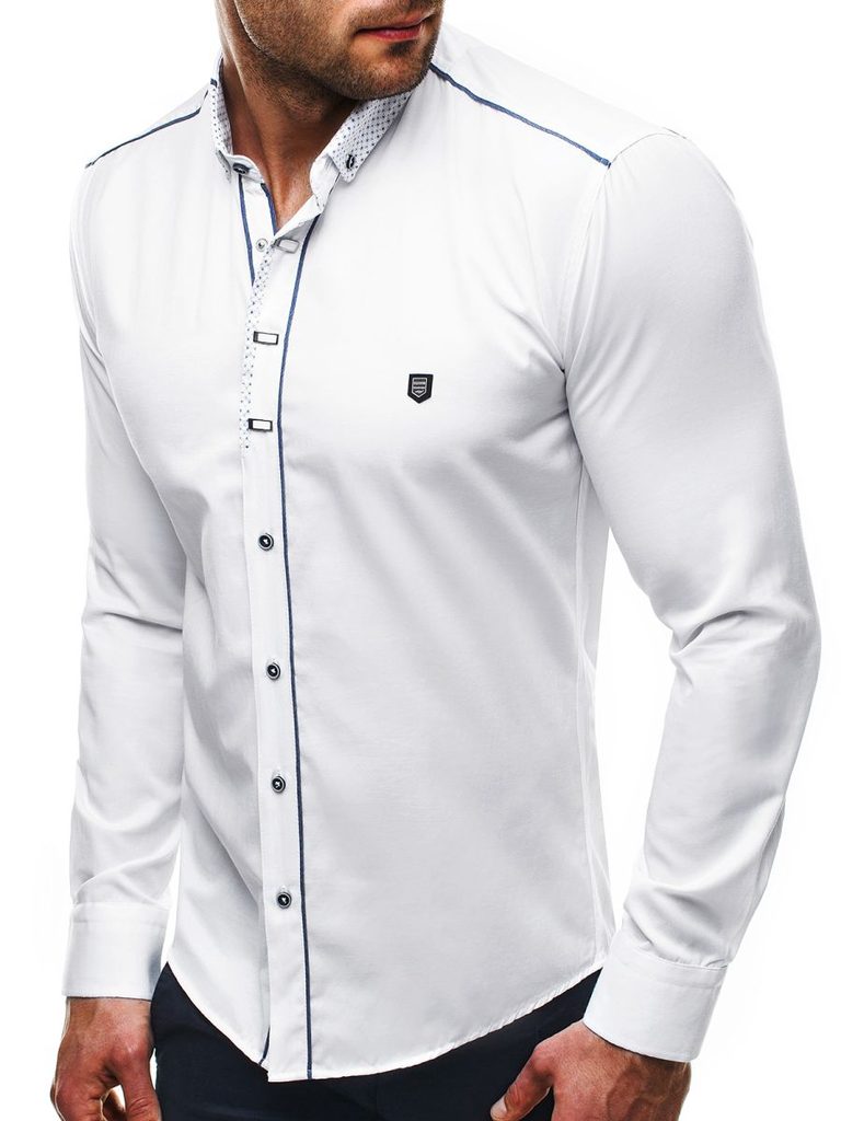 Luxusní bílá košile s výraznými knoflíky 2223 - Budchlap.cz