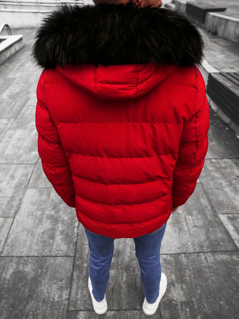 Trendy červená zimní bunda s kožešinou JS/M8106 - Budchlap.cz