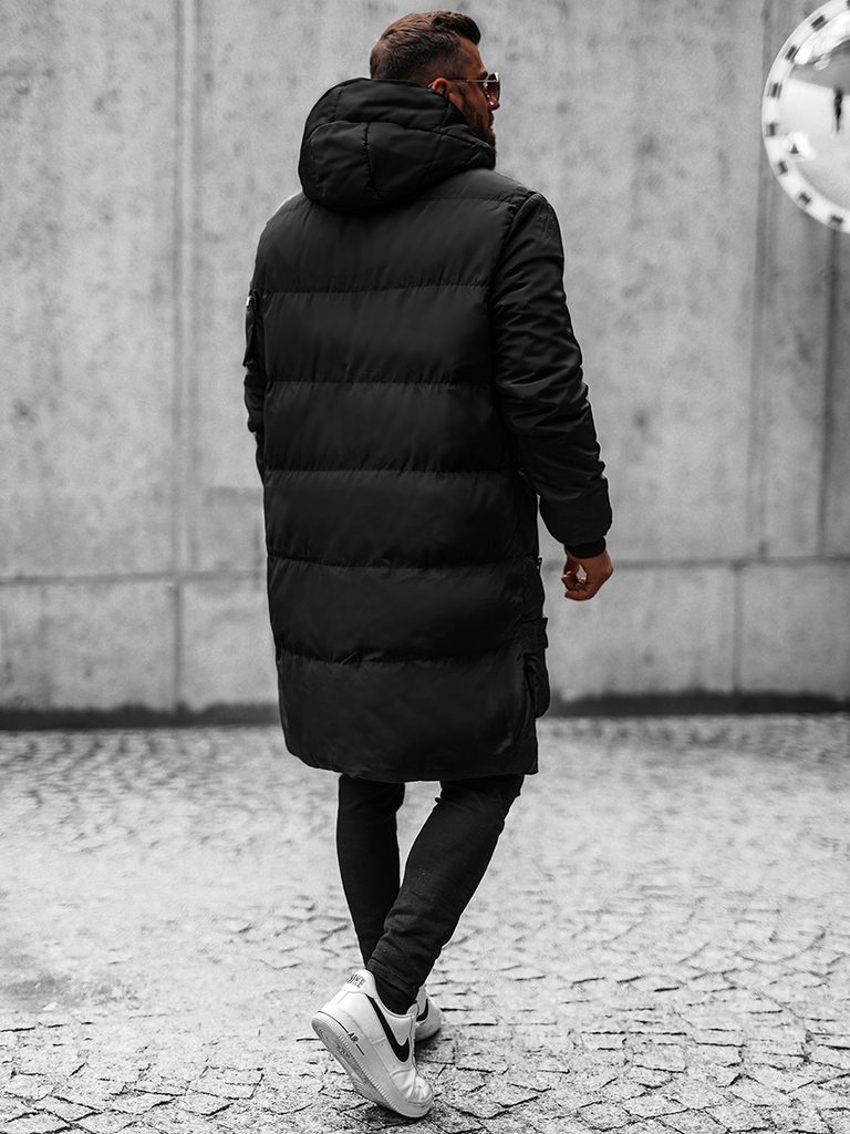 Zimní dlouhá bunda v černé barvě O/M799 - Budchlap.cz