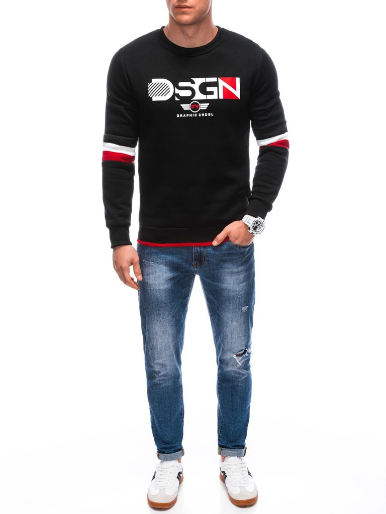 Trendy černá mikina s prvkami červenej barvy s výrazným nápisem B1626 ...