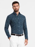 Zajímavá tmavě modrá košile s trendy vzorem V1 SHCS-0151