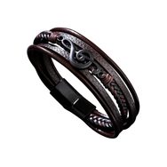 Pánský kožený náramek s houslovým klíčem - hnědý