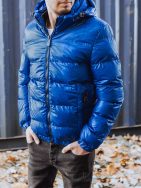 Originální zimní bunda s kapucí v nebesky modré barvě