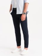 Tmavě modré chinos kalhoty s ozdobným pasem V2 PACP-0118
