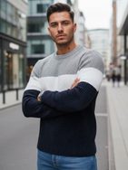 Pánský pruhovaný tříbarevný svetr