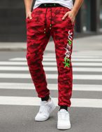 Červené maskáčové tepláky s potiskem