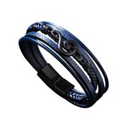 Pánský kožený náramek s houslovým klíčem - modrý