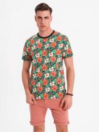 Pánské černé tričko s květinovým potiskem V2 TSFP-0249