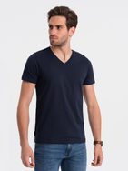 Bavlněné pánské granátové tričko s výstřihem do V V2-TSBS-0145