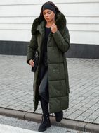Dámská dlouhá zelená prošívaná bunda Glamwarm