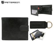 Černá kožená sada Peterson - peněženka a klíčenka