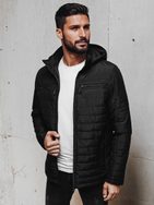 Přechodná módní černá bunda s kapucí