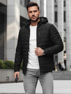 Přechodná nadčasová černá bunda s kapucí