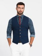 Elegantní tmavě modrá vesta v károvaném provedení V1 BLZV-0123