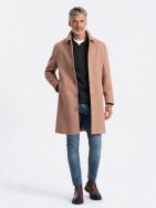 Módní hnědý jednořadý kabát V2 COWC-0106