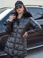 Prošívaná dámská černá zimní bunda s černým kožíškem Winterzip