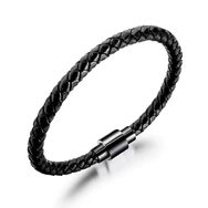 Kožený černý pletený náramek SL-030