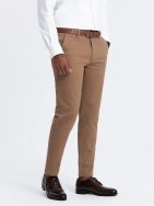 Chinos hnědé kalhoty klasického střihu s jemnou texturou V2 PACP-0190