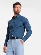 Zajímavá modrá košile s trendy vzorem V4 SHCS-0151
