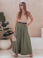 Široké kalhoty s páskem khaki FLOWES
