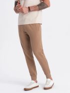 Hnědé tepláky s trendy prošíváním V2 PABS-0173