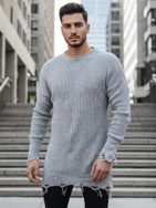 Stylový prodloužený svetr ve světle šedé barvě