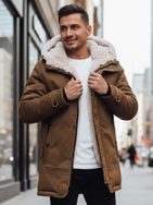 Béžová pánská zimní parka s kožešinou