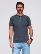 Tmavě modré tričko na knoflíky se sepraným vzorem V2 TSWT-0150
