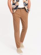 Hnědé chinos kalhoty s ozdobným pasemV4 PACP-0118