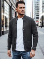 Stylový šedý pánský svetr se zapínáním na knoflíky