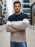 Pánský tříbarevný pruhovaný svetr