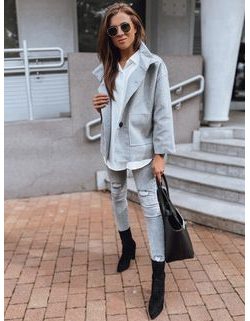 Moderní Ollina dámský kabát v světle šedé barvě