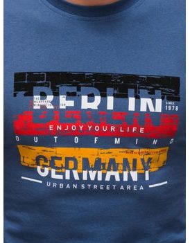 Modré bavlněné tričko s potiskem Berlin L146