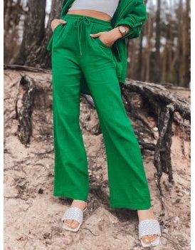 Senzační bavlněné mušelínové kalhoty v zelené barvě Amertys