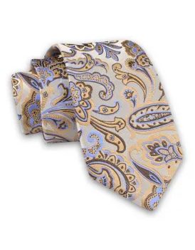 Béžově hnědá kravata s paisley vzorem Alties