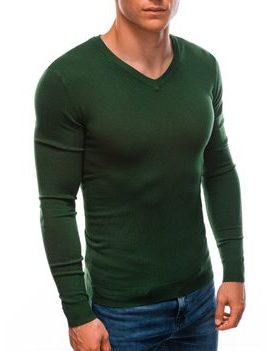 Pánský svetr s V-výstřihem v zelené barvě E206
