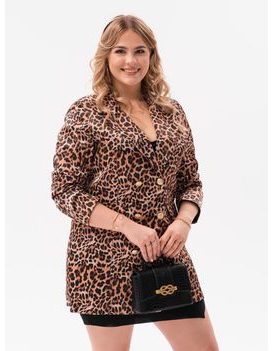 Zajímavé dámské Plus Size sako v hnědé barvě MLR005