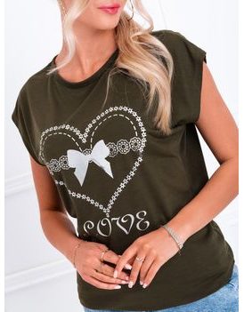Neobyčejné dámské khaki triko Love SLR034