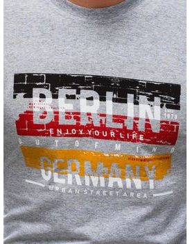 Šedé bavlněné tričko s potiskem Berlin L146