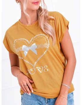 Neobyčejné dámské hořčicové tričko Love SLR034