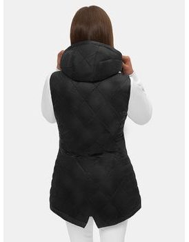 Trendová dámská dlouhá prošívaná vesta v černé barvě N/7006/1