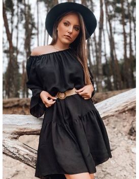 Módní černé šaty s opaskem Lorett