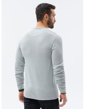 Světle šedý-melírovaný bavlněný pánský svetr E121
